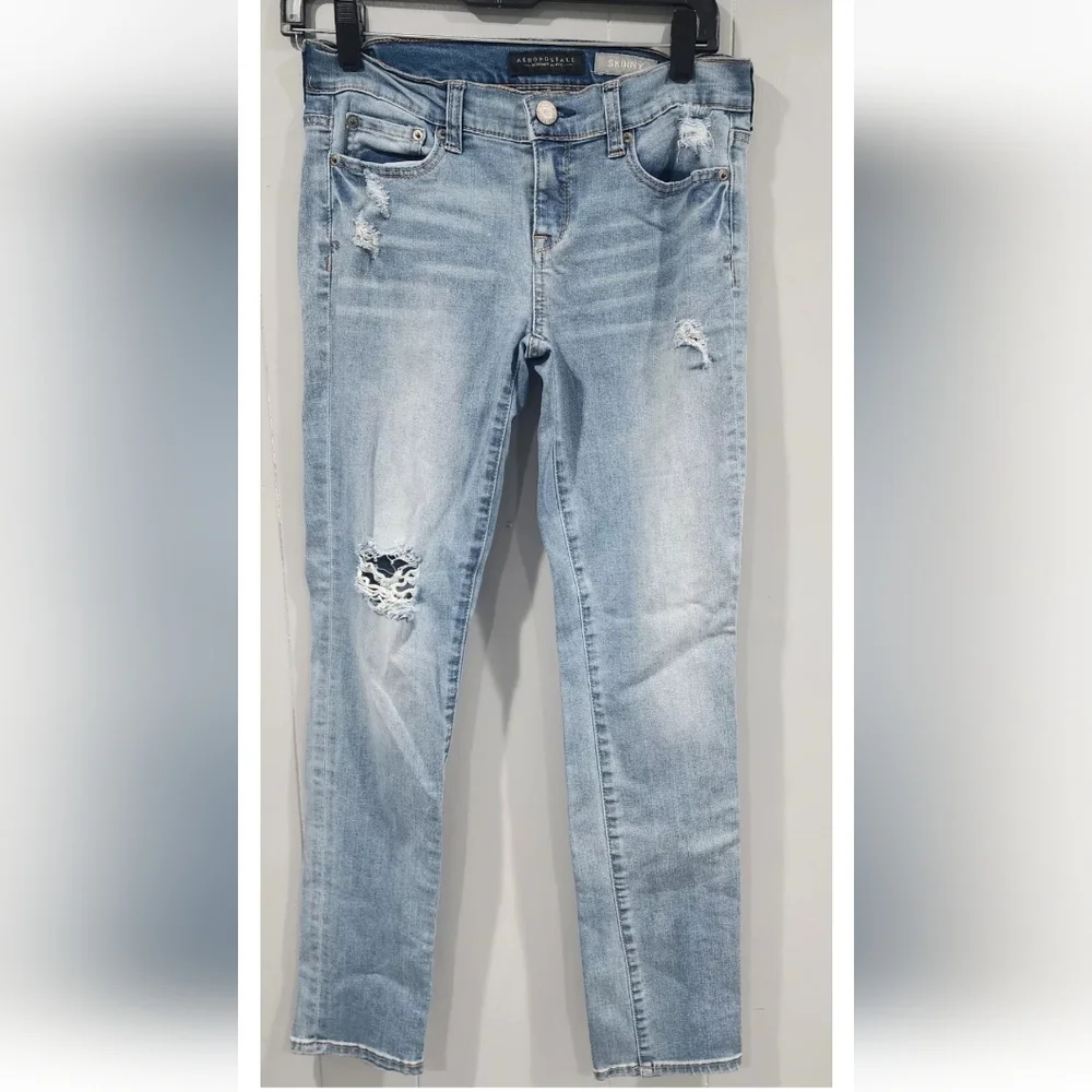 Aeropostale Skinny Destructed Light Faded Stretch Blue Jeans Size 2 Short - Picture 1 of 5